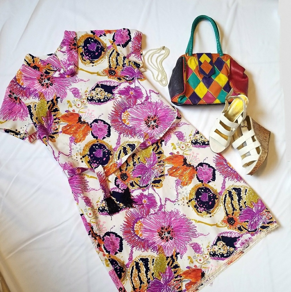 Designer Vintage 1970's Floral Dress
